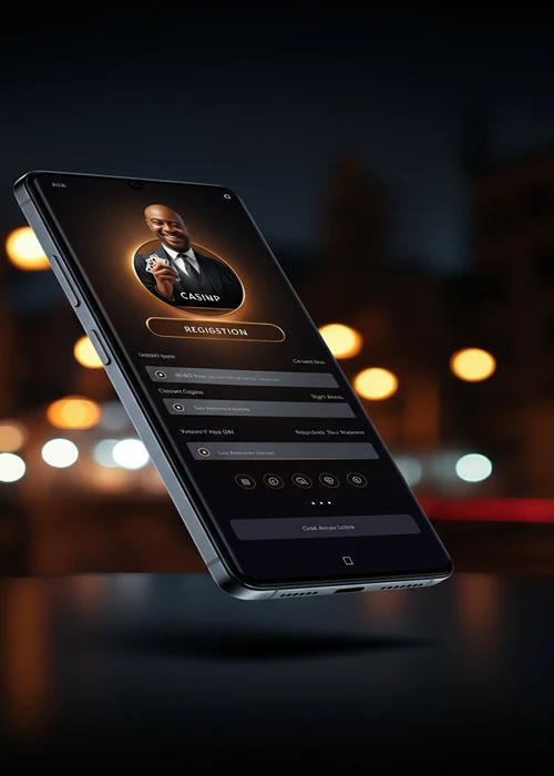 Grafische Darstellung des dreistufigen Registrierungsprozesses bei Revolution Casino, inklusive Formularfeldern und Bonusauswahloptionen.